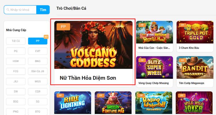 cách vào chơi slot game Volcano Goddness