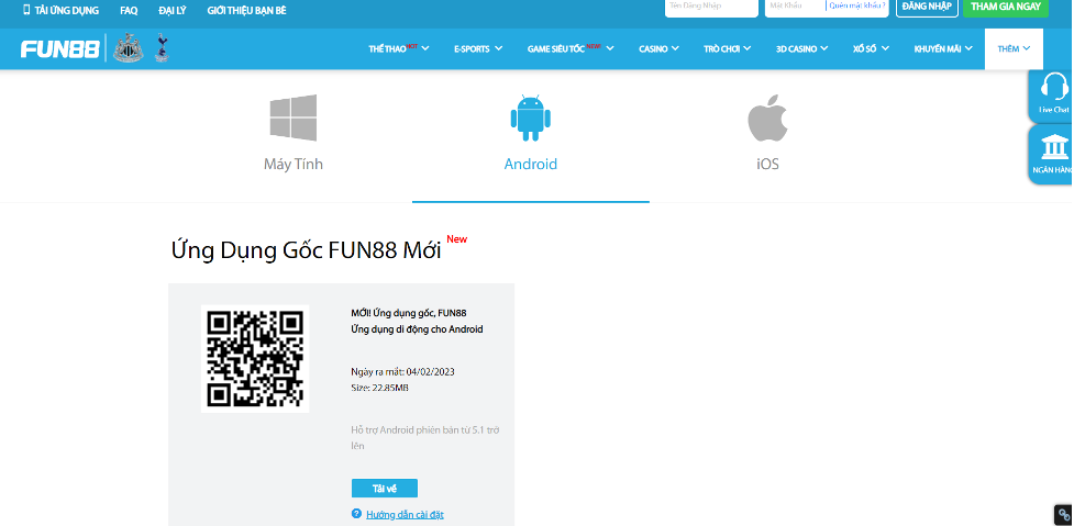 Tải ứng dụng Fun88 mobile cho Android