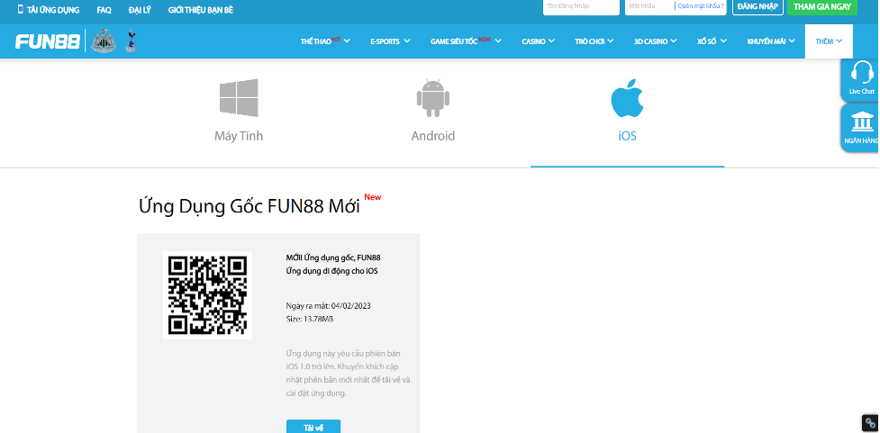 Tải ứng dụng Fun88 mobile cho iOS